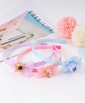 Babyhug Hairbands with Floral Bow & Animal Applique Pack of 3 Free Size - Multicolor