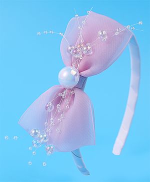 Babyhug Hairband with Bow Applique & Pearl Detailing Free Size - Pink