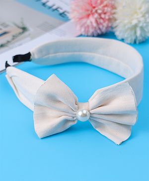 Babyhug Hair Band with Bow & Pearl Applique - Beige