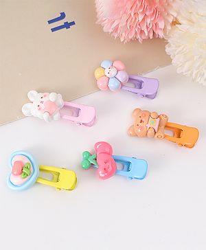 Babyhug Free Size Hair Clips With Floral Animal Applique Pack Of 5 - Multicolour