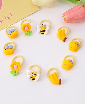 Babyhug Free Size Rubber Bands With Applique Pack Of 10 - Yellow