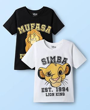 HoneyHap Disney Single Jersey Knit Half Sleeves T-shirts With Lion King Graphics Pack Of 2 - White & Black