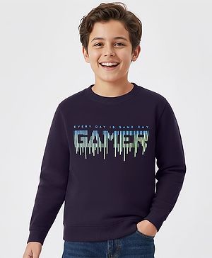 Pine Kids Knit Full Sleeves Sweatshirt With Gamer Print - Black