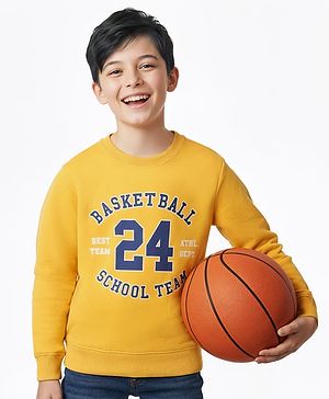 Pine Kids Cotton Knit Full Sleeves Sweatshirt With Text Print - Yellow