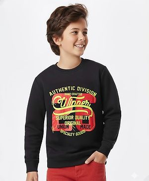 Pine Kids Cotton Knit Full Sleeves Sweatshirt With Text Print - Black