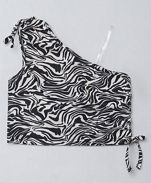 Taffykids One Shoulder Marble Printed Crop Top - Black & Off White