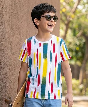 Pine Kids Cotton Knit Half Sleeves Printed T-Shirt - White