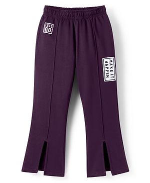 Pine Kids Knit Full Length Lounge Pant With Text Print - Purple