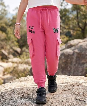 Pine Kids Knit Full Length Lounge Pant With Butterfly Print - Dark Pink