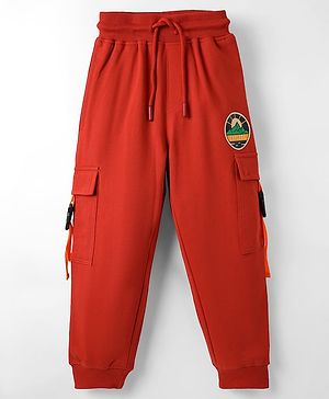 Pine Kids Knit Full Length Lounge Pant With Explore Print & Cargo Pockets - Red