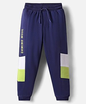 Pine Kids Cotton Knit Full Length Cut & Sew Text Printed Lounge Pant - Navy Blue
