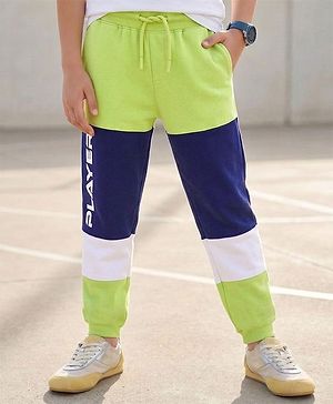 Pine Kids Knit Full Length Lounge Pant With Player Print & Cut & Sew Design - Lime Green
