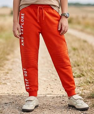 Pine Kids Knit Full Length Lounge Pants with Text Print -  Orange