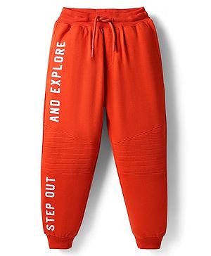 Pine Kids Knit Full Length Lounge Pants with Text Print -  Orange