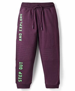 Pine Kids Cotton Knit Full Length Lounge Pant With Text Print - Purple