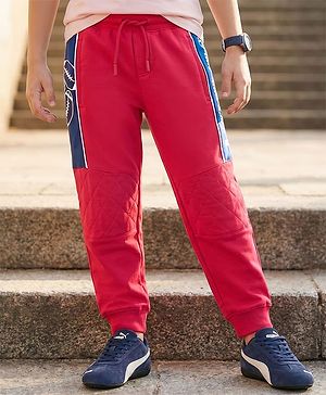 Pine Kids Knit Full Length Lounge Pant With Text Print - Red