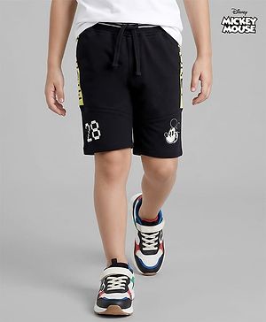 Pine Kids Disney Terry Knit Knee Length Shorts with Cut & Sew Design & Mickey Mouse Graphics - Black