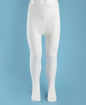 Cute Walk by Babyhug Knit Full Length Antibacterial Solid Colour Tights With Cable Design - White