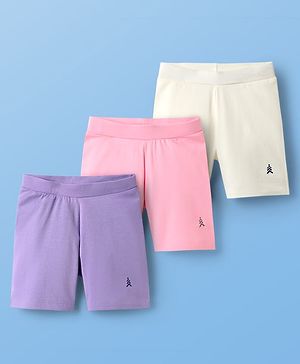 Pine Kids Cotton Lycra Knit Above Knee Length Solid Coloured Cycling Shorts Pack Of 3 ( Colour May Vary )