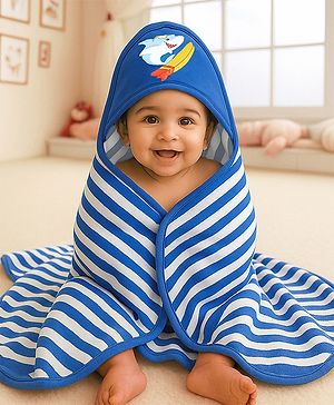 Babyhug Terry Knit Hooded Towel With Shark Patch L 76.2 x B 76.2 cm - Blue
