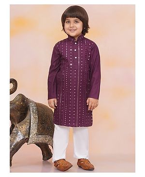 KID1 Rayon Cotton Full Sleeves Mirror Work Detailed Sequins Embellished Kurta Pyjama Set - Purple