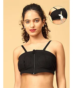 The Mom Store Cotton Woven Solid
                              Nursing Pumping Hands Free Bra - Black