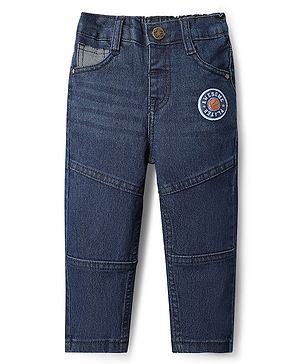 Babyhug Full Length Cut & Sew Denim Jeans with Stretch & Patch Detailing - Navy Blue