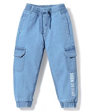 Babyhug Full Length Denim Jeans with Stretch & Born to Play Print - Light Blue