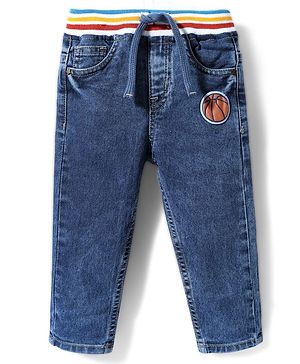 Babyhug Denim Full Length Washed Jeans With Stretch - Navy Blue