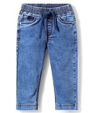 Babyhug Full Length Washed Denim Jeans with Stretch - Blue