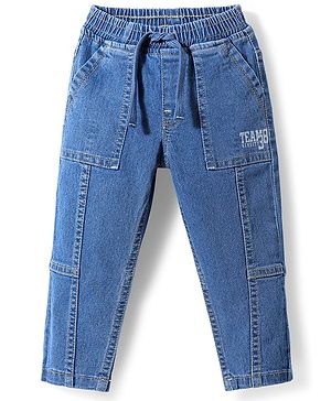 Babyhug Cotton Full Length Stretchable Denim Jeans with Team Varsity 38 Print - Blue