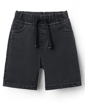 Babyhug Denim Mid Thigh Solid Color Shorts with Stretch - Black
