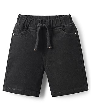 Babyhug Denim Mid Thigh Solid Colour Shorts With Stretch - Black