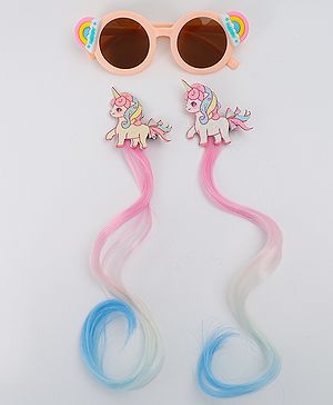 Babyhug Free Size Hair Clips & Sunglasses Combo Set With Unicorn Applique - Pink