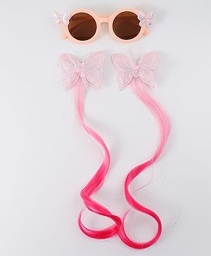Babyhug Free Size Clips & Sunglasses Combo Set With Butterfly Applique - Pink