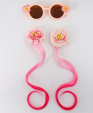Babyhug Free Size Hair Accessories Combo Set With Floral Applique - Peach