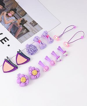 Babyhug Free Size Floral & Bow Applique Hair Accessories Combo Sets - Purple