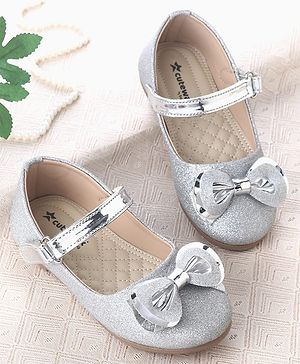 Cute Walk by Babyhug Velcro Closure Ballerina With Bow Applique - Silver