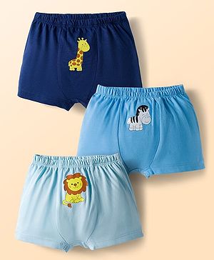 Doodle Poodle 100% Cotton Knit Trunks with Animal Print Pack of 3 - Blue & Navy Blue