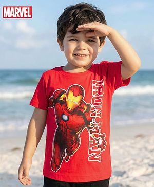 Babyhug Marvel Single Jersey Knit Half Sleeves T-Shirt with Iron Man Graphics - Red