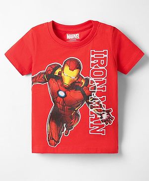 Babyhug Marvel Single Jersey Knit Half Sleeves T-Shirt with Iron Man Graphics - Red