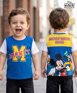 Babyhug Disney Single Jersey Knit Half Sleeves T-Shirt with Front & Back Mickey & Friends Graphics - Blue