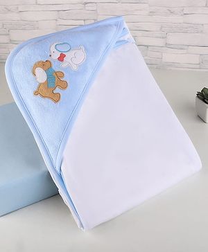 Zero Interlock Knit Hooded Towel With Animal Print L 84 x B 81 cm - Blue