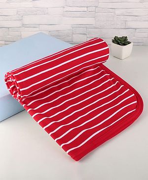 Zero Interlock Knit Hand & Face Towel With Stripes 84 x 81 cm - Red