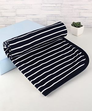 Zero Interlock Knit Hand & Face Towel With Stripes 84 x 81 cm - Navy Blue