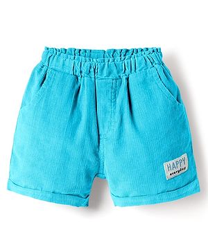 Ollypop Cotton Woven Knee Length Solid Colour Shorts With Patch Detailing - Light Blue