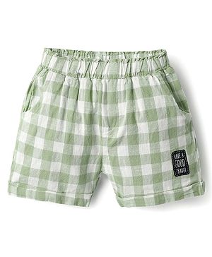 Ollypop Cotton Woven Knee Length Checked Shorts - Light Green