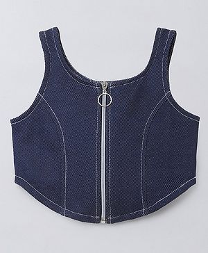 Taffykids Denim Sleeveless Solid Crop Top - Blue