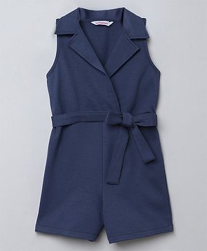 Taffykids Sleeveless Solid Shirt Style Jumpsuit - Blue