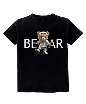 KAVEE Pure Cotton Half Sleeves Bear
                              Printed Bio Washed Tee - Black